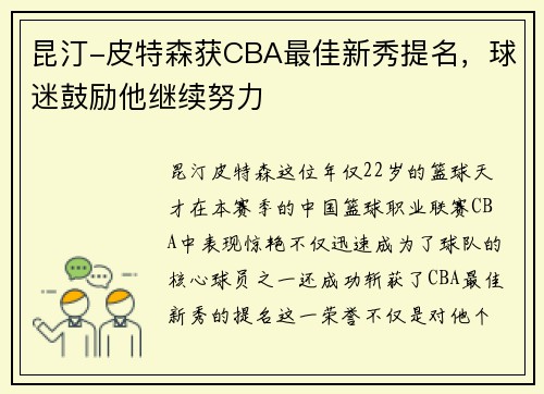 昆汀-皮特森获CBA最佳新秀提名，球迷鼓励他继续努力